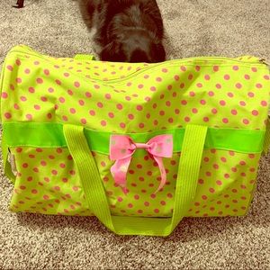 Lime green and pink duffel